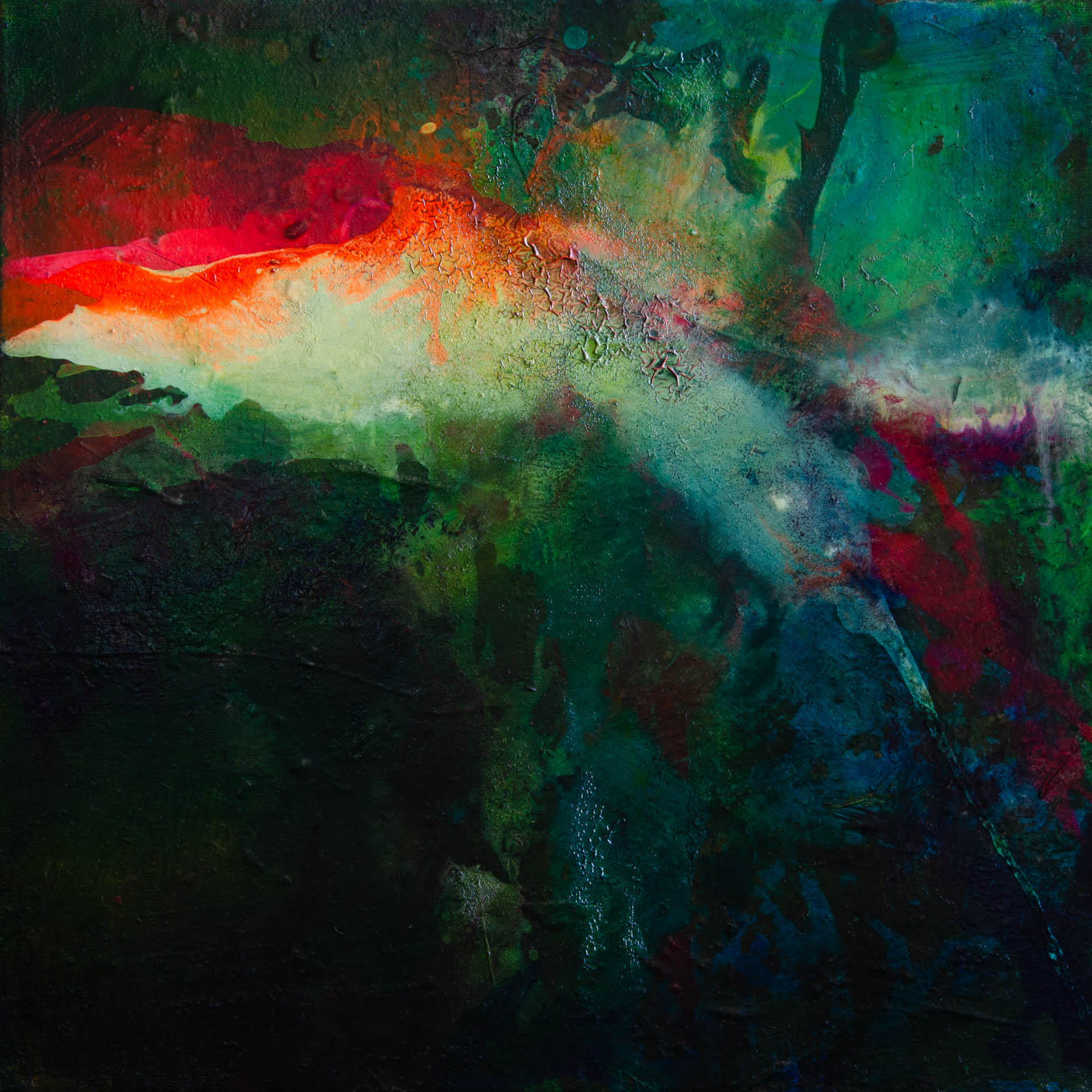 PERILOUS DESCENT, 2026, oil and acrylic on canvas, 40 x 40cm